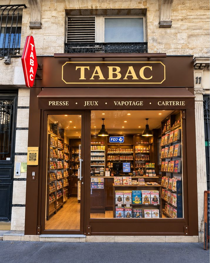 Bureau de tabac à Paris sans protection de vitrine
